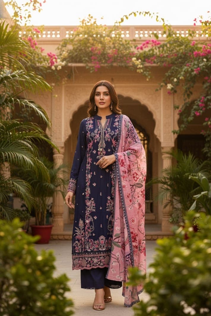 Enchanting Navy Blossom Suit
