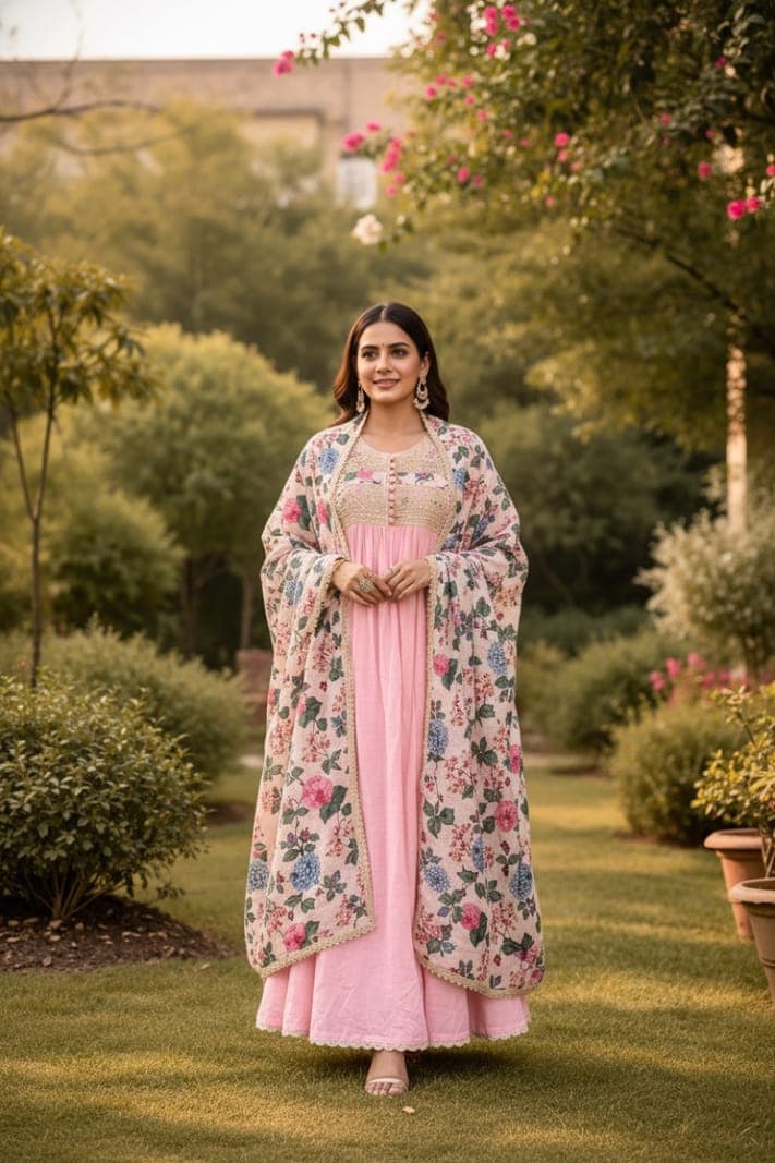 Pink Petal Cascade Anarkali